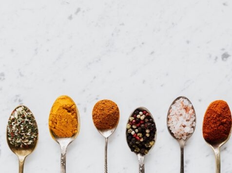 composition of spoonfuls with various spices